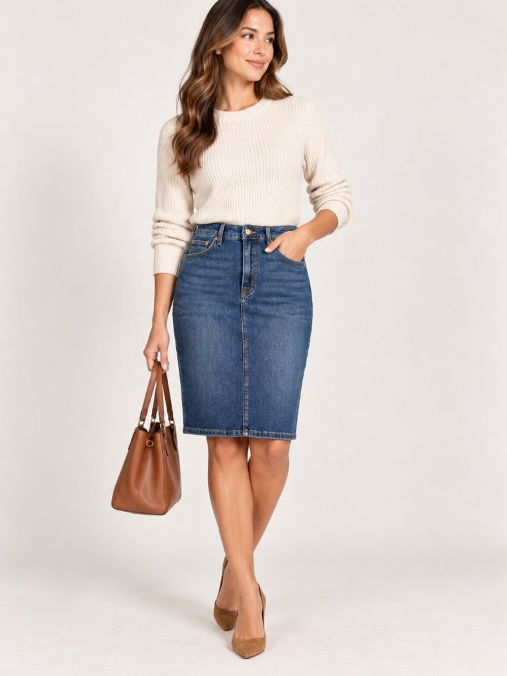 Lauren Ralph Lauren Women’s Size 8 Blue Denim Knee Length Pencil Skirt NWT